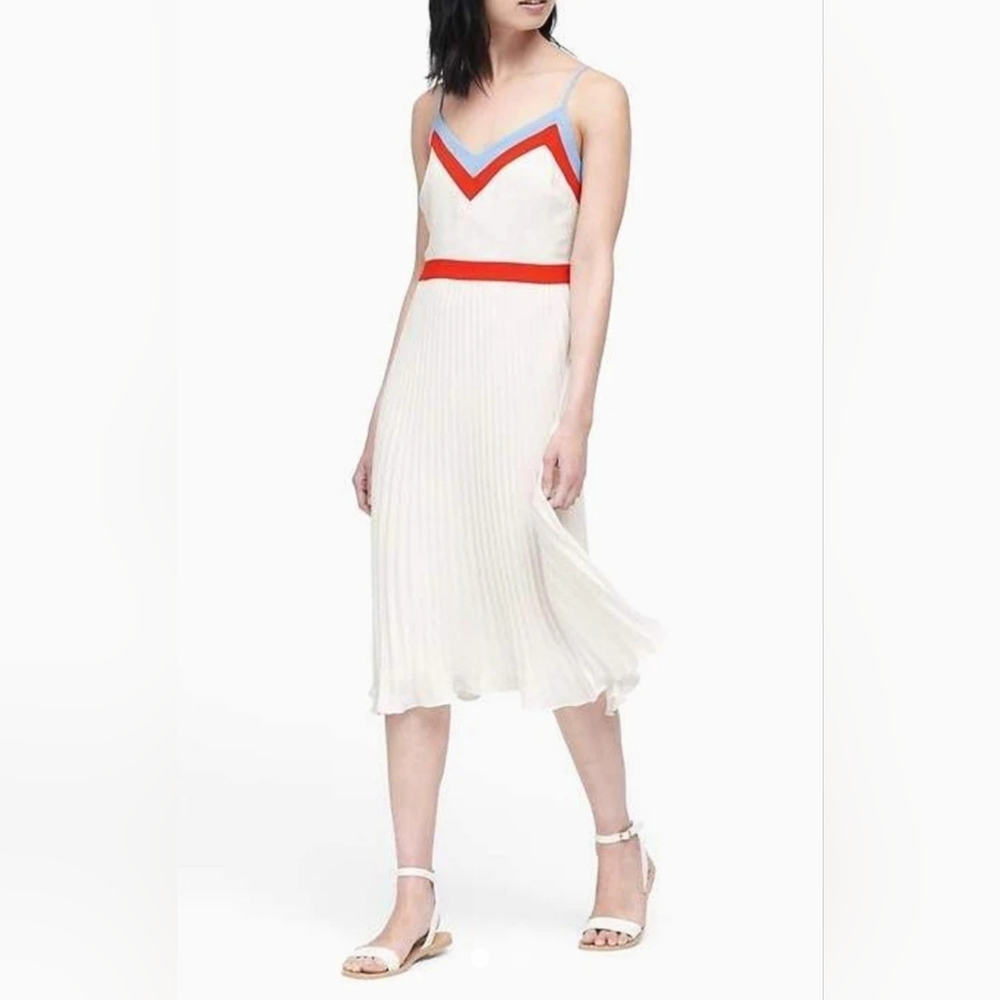 NWT Banana Republic Colorblock pleated dress in red, white and light blue